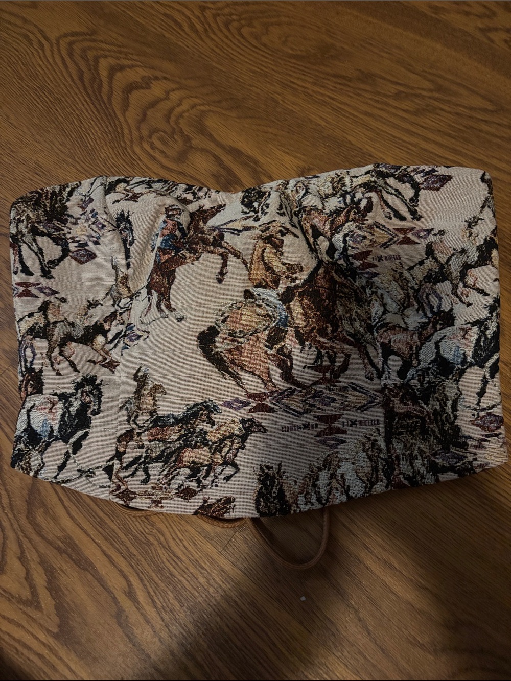 NWT blue b Strapless Western Horse Print Crop Top - Beige Multi